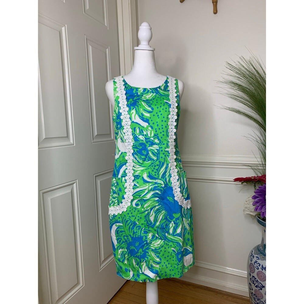 Lilly Pulitzer green and blue floral shift dress with pockets